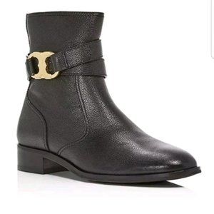 Tory Burch Gemini Link Black Pebble Leather Ankle Booties